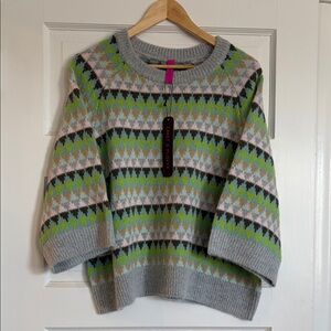 Zaket & Plover Mohair Fairisle ZP75060 Gray and Green Patterned Sweater